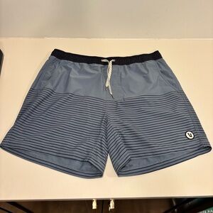 Vuori Kore Shorts Men’s XL 5” Blue Stripe Lined Athletic Active
